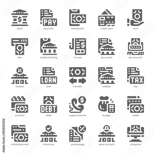 Banking and Payment Icon pack for your website, mobile, presentation, and logo design. Banking and Payment Icon solid design. Vector graphics illustration and editable stroke.