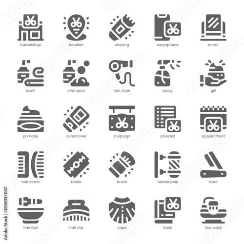 Barber Shop Icon pack for your website, mobile, presentation, and logo design. Barber Shop Icon solid design. Vector graphics illustration and editable stroke.