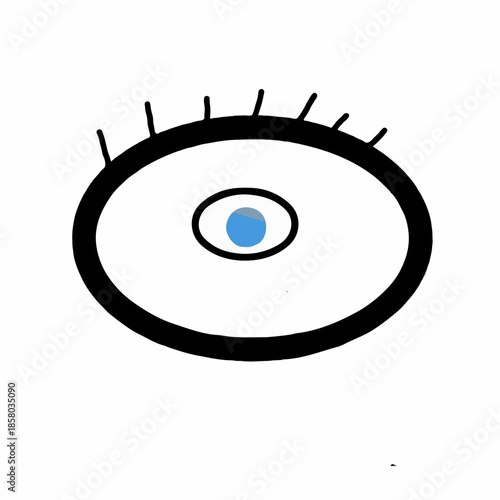 Cartoon eye with blue iris and black outline looking directly ahead