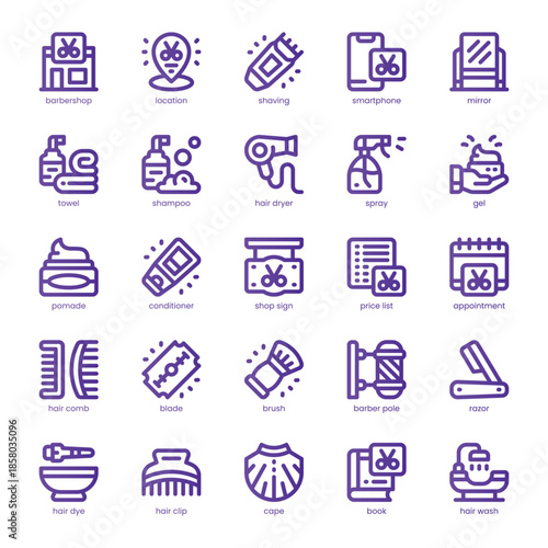 Barber Shop Icon pack for your website, mobile, presentation, and logo design. Barber Shop Icon line basic color design. Vector graphics illustration and editable stroke.