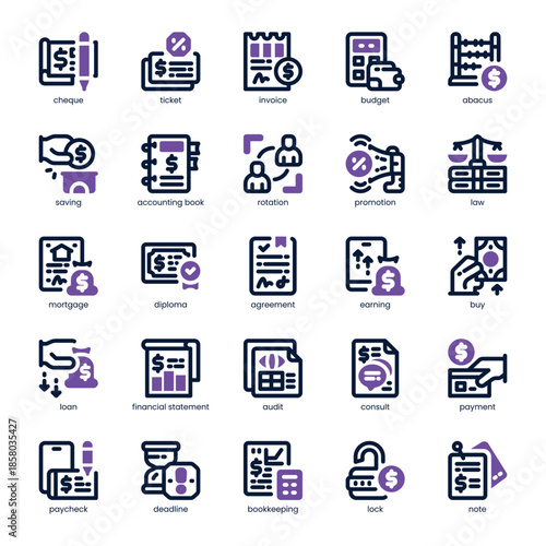 Business Finance Icon pack for your website, mobile, presentation, and logo design. Business Finance Icon dual tone design. Vector graphics illustration and editable stroke.