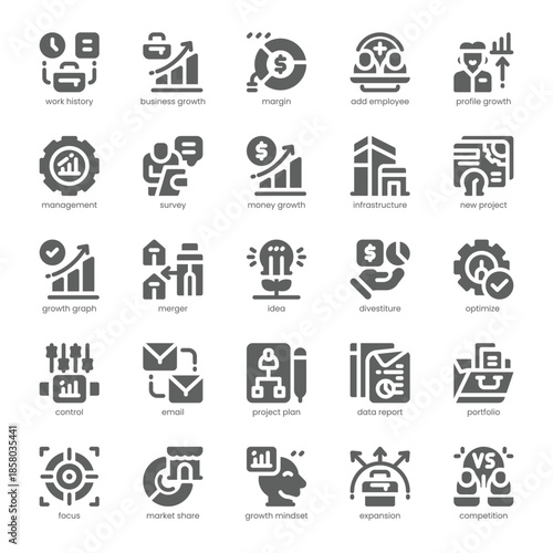 Business Growth Icon pack for your website, mobile, presentation, and logo design. Business Growth Icon solid design. Vector graphics illustration and editable stroke.