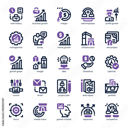 Business Growth Icon pack for your website, mobile, presentation, and logo design. Business Growth Icon dual tone design. Vector graphics illustration and editable stroke.