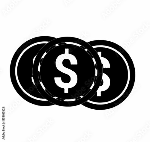 Stack of black coins with dollar signs on white background