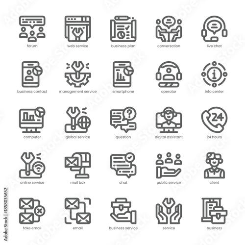 Business Service Icon pack for your website, mobile, presentation, and logo design. Business Service Icon outline design. Vector graphics illustration and editable stroke.