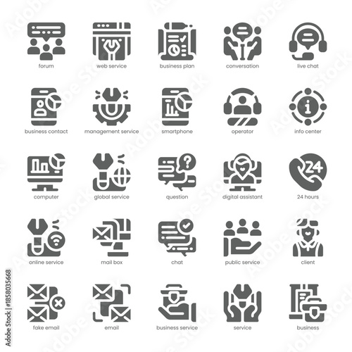 Business Service Icon pack for your website, mobile, presentation, and logo design. Business Service Icon solid design. Vector graphics illustration and editable stroke.