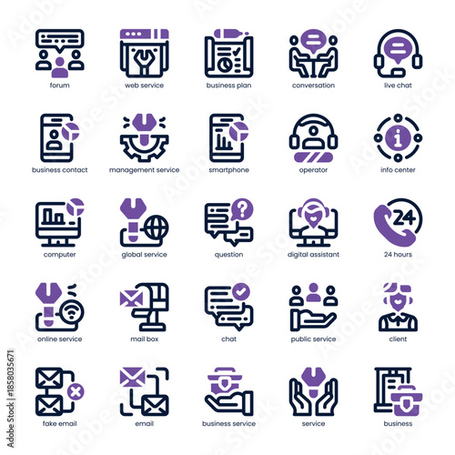 Business Service Icon pack for your website, mobile, presentation, and logo design. Business Service Icon dual tone design. Vector graphics illustration and editable stroke.