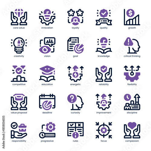 Core Value Icon pack for your website, mobile, presentation, and logo design. Core Value Icon dual tone design. Vector graphics illustration and editable stroke.