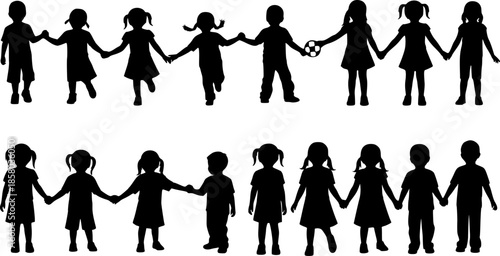 Vector silhouette of children on white background.
