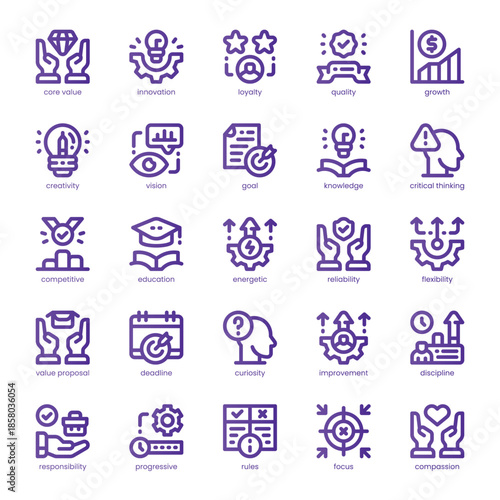 Core Value Icon pack for your website, mobile, presentation, and logo design. Core Value Icon line basic color design. Vector graphics illustration and editable stroke.