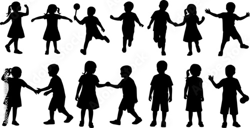 Vector silhouette of children on white background.
