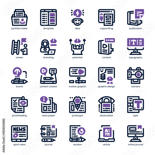 Creative Portfolio Icon pack for your website, mobile, presentation, and logo design. Creative Portfolio Icon dual tone design. Vector graphics illustration and editable stroke.