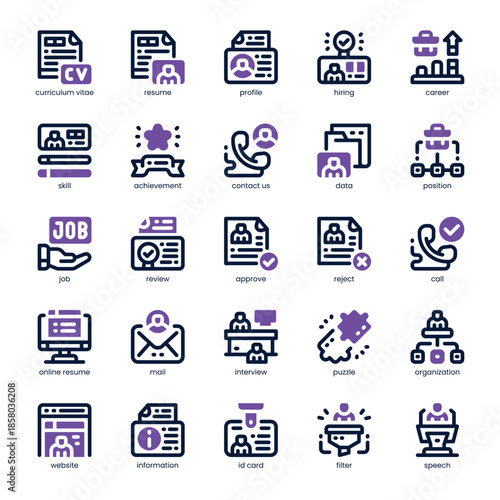 Curriculum Vitae Icon pack for your website, mobile, presentation, and logo design. Curriculum Vitae Icon dual tone design. Vector graphics illustration and editable stroke.