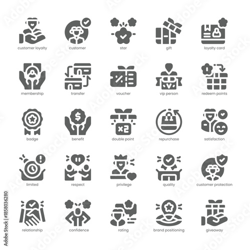 Customer Loyalty Icon pack for your website, mobile, presentation, and logo design. Customer Loyalty Icon solid design. Vector graphics illustration and editable stroke.