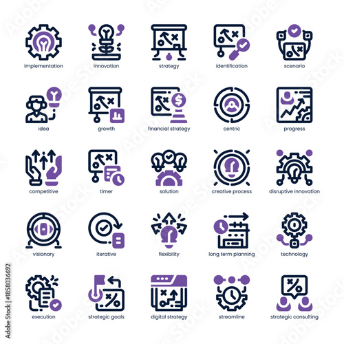 Innovation Strategy Icon pack for your website, mobile, presentation, and logo design. Innovation Strategy Icon dual tone design. Vector graphics illustration and editable stroke.