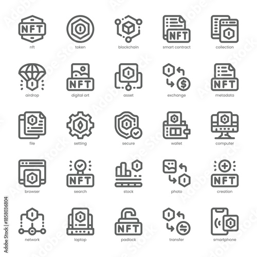 Nft Icon pack for your website, mobile, presentation, and logo design. Nft Icon outline design. Vector graphics illustration and editable stroke.