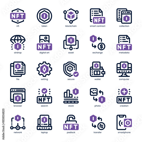 Nft Icon pack for your website, mobile, presentation, and logo design. Nft Icon dual tone design. Vector graphics illustration and editable stroke.
