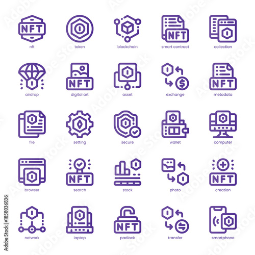 Nft Icon pack for your website, mobile, presentation, and logo design. Nft Icon line basic color design. Vector graphics illustration and editable stroke.