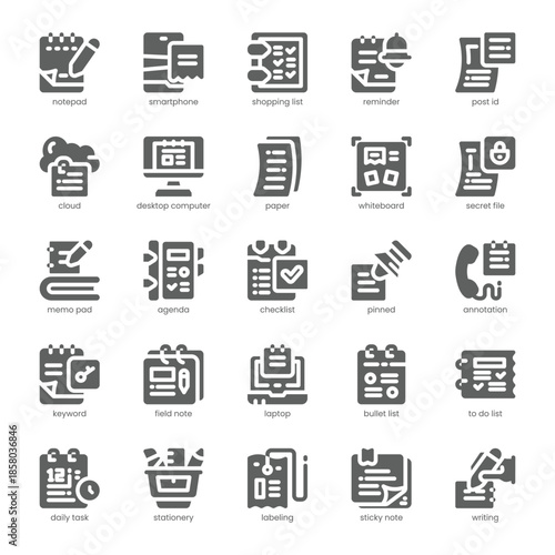 Note Icon pack for your website, mobile, presentation, and logo design. Note Icon solid design. Vector graphics illustration and editable stroke.