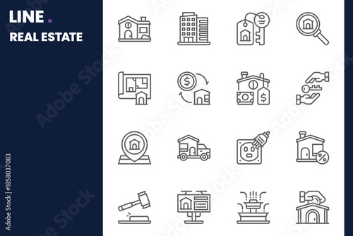 Real Estate Icon pack for your website, mobile, presentation, and logo design. Real Estate Icon outline design. Vector graphics illustration and editable stroke.