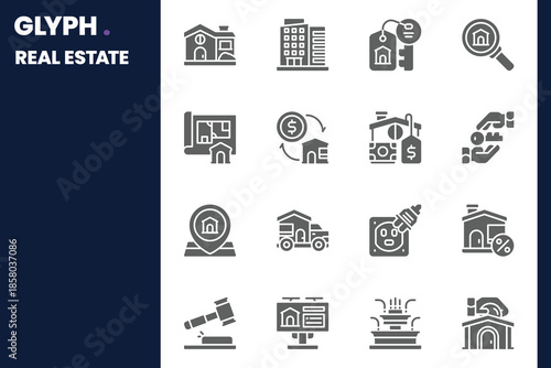 Real Estate Icon pack for your website, mobile, presentation, and logo design. Real Estate Icon solid design. Vector graphics illustration and editable stroke.