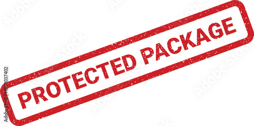 Grunge textured rubber stamp mark featuring the text Protected Package for secure shipping and delivery