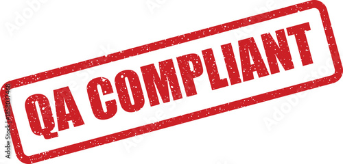 Grunge textured rubber stamp vector displaying QA COMPLIANT text, confirming adherence to required specifications