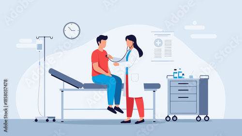 Doctor examining patient in hospital room