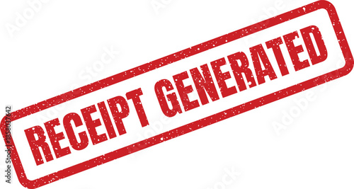Grungy rectangular rubber stamp illustration featuring ‘RECEIPT GENERATED’ text, diagonally oriented, for automated system output