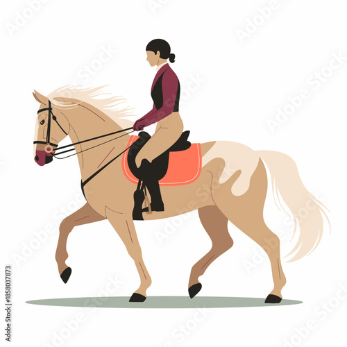 This dynamic illustration showcases an equestrian gracefully riding a horse, highlighting the bond between rider and animal, perfect for equestrian enthusiasts and art lovers.