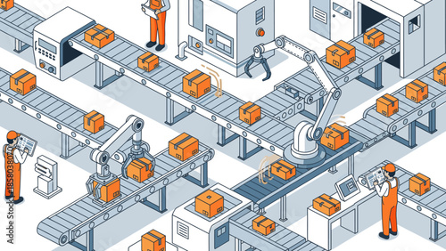 Manufacturing process with workers and machines