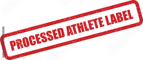 Grungy red rectangular seal graphic showing the unique text processed athlete label for sports verification