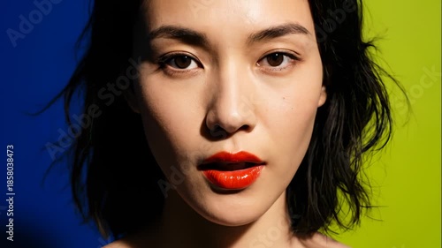 Wallpaper Mural Attractive Woman Posing With Elegant Bright Red Lips in Studio Lighting Torontodigital.ca