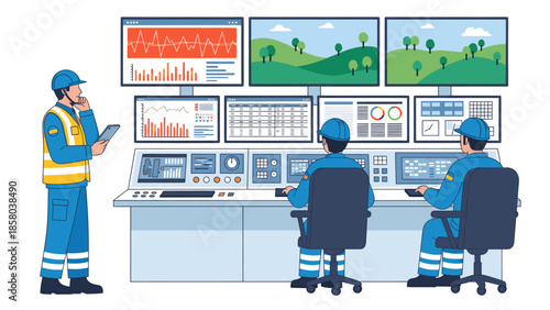Control room operators monitoring industrial process