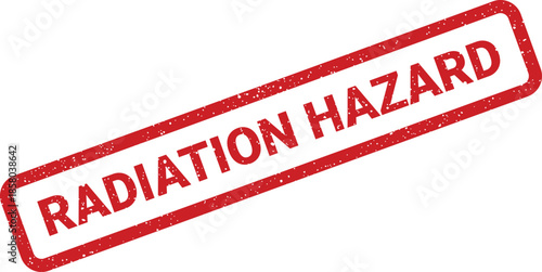 Grungy red rubber stamp displaying RADIATION HAZARD alert for dangerous environmental conditions