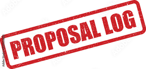Grungy red rubber stamp showing proposal log text for business document tracking and project management