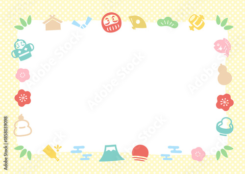 正月の縁起物のかわいいフレーム