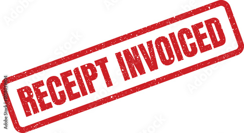 Official rectangular distressed rubber stamp reading receipt invoiced for financial and administrative documents