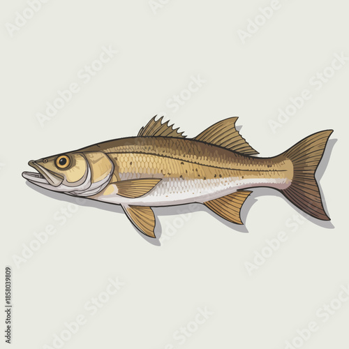 This image presents a beautifully detailed illustration of a freshwater fish, showcasing its unique features, colors, and natural aspects typical of aquatic life in clear waters.
