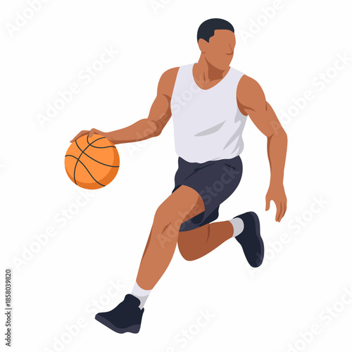 A dynamic illustration of an athletic male dribbling a basketball, capturing the essence of sportsmanship, athleticism, and the thrill of the game in action-packed moments.