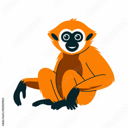 This vibrant illustration showcases a cheerful orange monkey sitting, characterized by its friendly expression and distinct features, perfect for animal-themed designs.