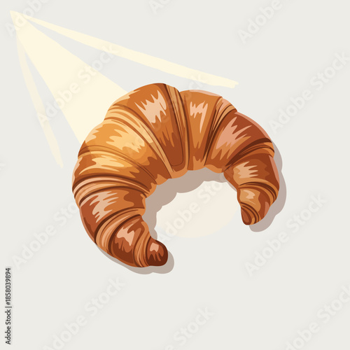 A beautifully illustrated croissant captures the golden tones and flaky texture of freshly baked pastry, evoking warmth, comfort, and the deliciousness of breakfast delight.