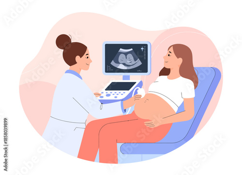 A compassionate healthcare provider conducting an ultrasound for a pregnant woman, highlighting the significance of prenatal care and joy of impending motherhood.