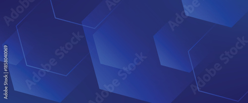 Blue gradient hexagon shape design. Futuristic technology concept. Modern abstract blue background with glowing geometric lines.