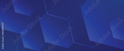 Blue gradient hexagon shape design. Futuristic technology concept. Modern abstract blue background with glowing geometric lines.