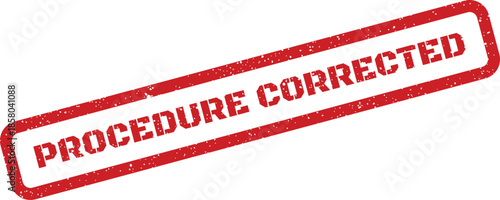 Official red textured rubber stamp symbol indicating a procedure has been corrected on a document