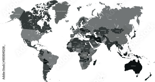 Grey World Map with countries name Illustration