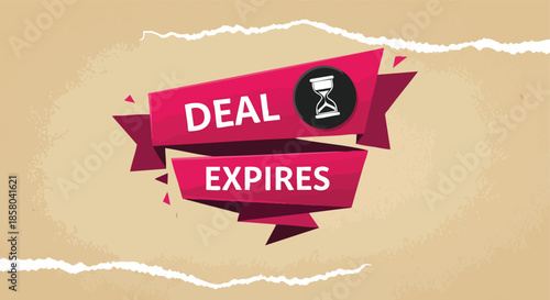 Deal expiration banner with hourglass symbol on a textured beige background suitable for online advertisements and promotional content