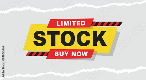 A vibrant limited stock banner with a buy now call to action on a torn paper background for marketing graphics