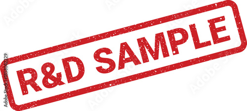 Red distressed rubber stamp with R&D SAMPLE text indicating a preliminary research material